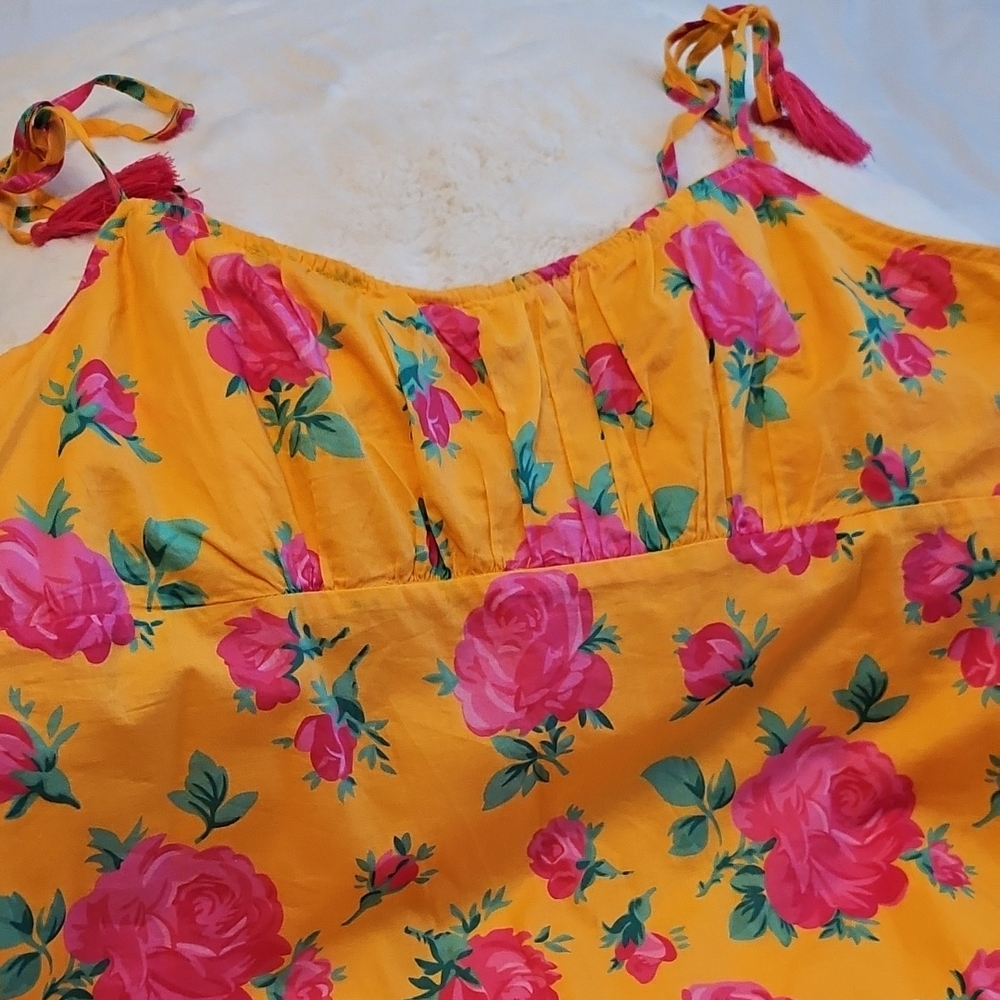 Betsey Johnson Yellow Dress with Pink and Green Floral Dress Sexy Summer Mini
